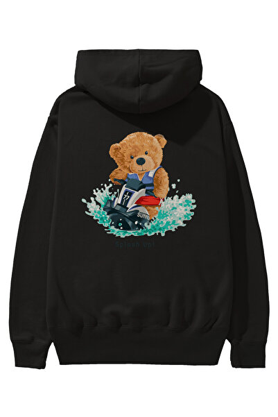 Ankhises Teddy Bear Splash Up Back Štampano Crna Oversize kroj Sa kapuljačom ...
