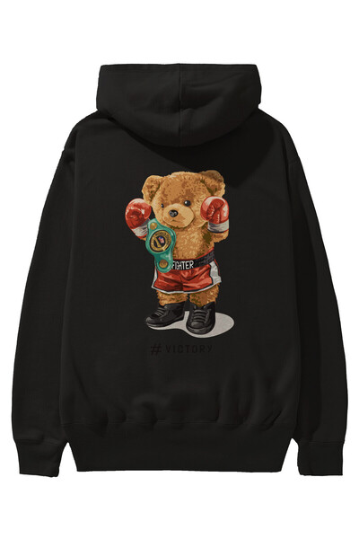 Ankhises Pobednička majica Teddy Bear Back Štampano crna Oversize kroj Sa kap...
