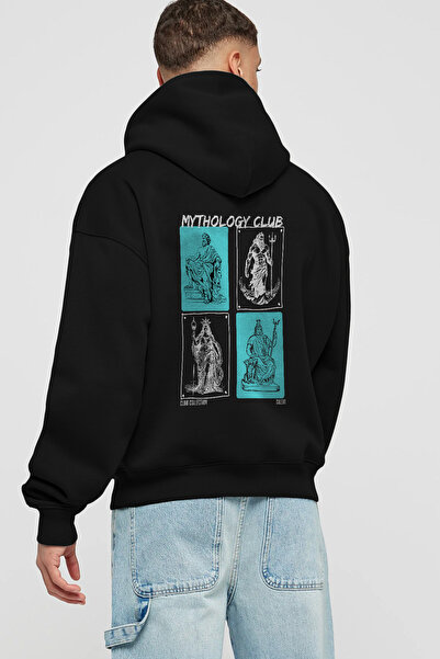 Ankhises Hanorac negru cu glugă supradimensionat cu imprimeu pe spate Mytholo...