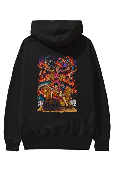 Ankhises MONKEY D. LUFFY 1 Anime Back Štampano Crna Oversize kroj Sa kapuljač...