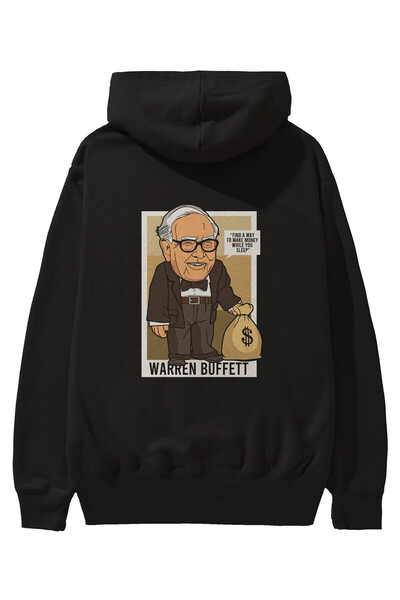 Ankhises Warren Buffet Up Carl Back Štampano Crna Oversize kroj Sa kapuljačom...