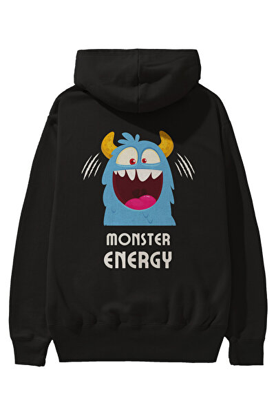Ankhises Monster Energy Arka Štampano Crna Oversize kroj Sa kapuljačom Dukser...