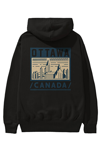 Ankhises Ottawa Back Štampano Crna Oversize kroj Sa kapuljačom Dukserica Mušk...