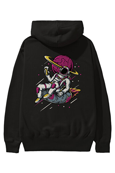 Ankhises Astronaut Beer Back Štampano Crna Oversize kroj Sa kapuljačom Dukser...