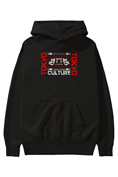Ankhises Tokyo Live a Luxury Culture Hanorac negru cu glugă oversize pentru b...