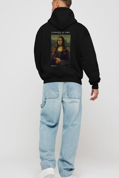 Ankhises Leonardo Da Vinci Mona Lisa Back Printed Black Hoodie Oversized Hooded Sweatshirt Men Women