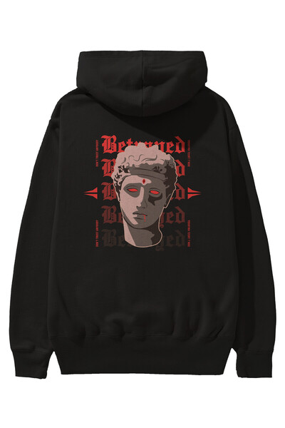 Ankhises Hanorac Oversize Negru Tradat cu Glugă - Bărbați Femei