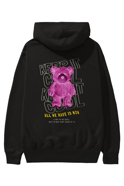 Ankhises Keep it Cool Bear Back Štampano Crna Oversize kroj Sa kapuljačom Duk...