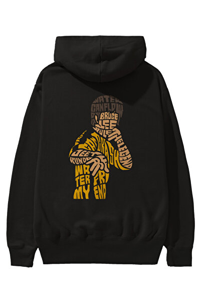 Ankhises Bruce Lee Πίσω εμπριμέ μαύρο φούτερ με κουκούλα μεγάλου μεγέθους ανδ...