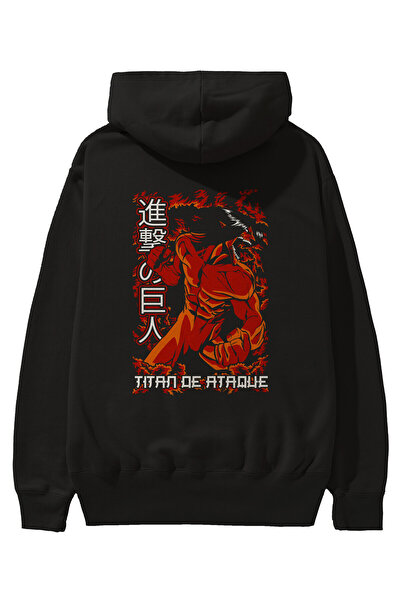 Ankhises Eren Yeager Anime Back Štampano Crna Oversize kroj Sa kapuljačom Duk...