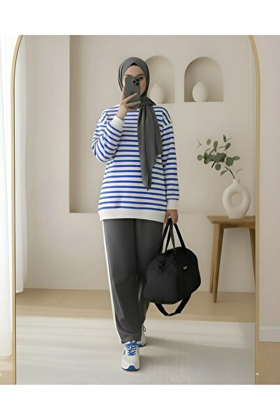 Modamorfo Світшот з бічними смугами та велосипедним коміром - синій