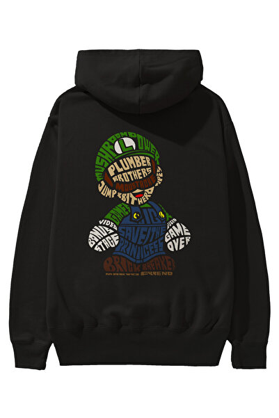 Ankhises Hanorac negru oversize cu glugă cu imprimeu pe spate Plumber Brother...