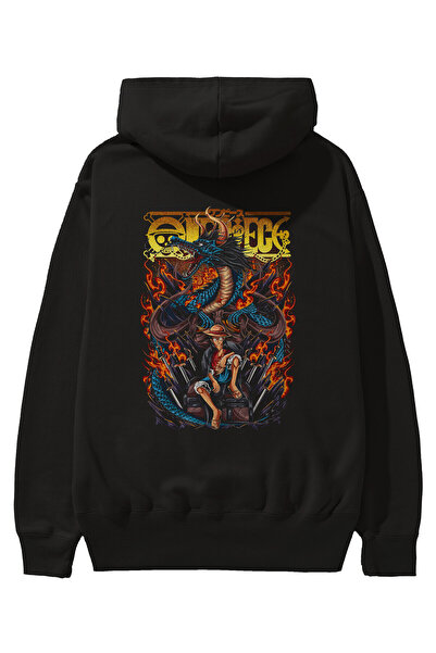 Ankhises MONKEY D. LUFF-ONE PIECE Anime Back Štampano Crna Oversize kroj Sa k...