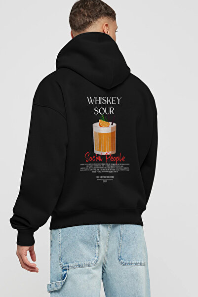 Ankhises هودي أسود كبير الحجم مطبوع عليه كوكتيل ويسكي سور، سويت شيرت بقلنسوة ...