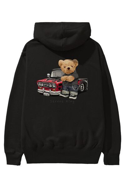 Ankhises Teddy Bear Street King Back Štampano Crna Oversize kroj Sa kapuljačo...