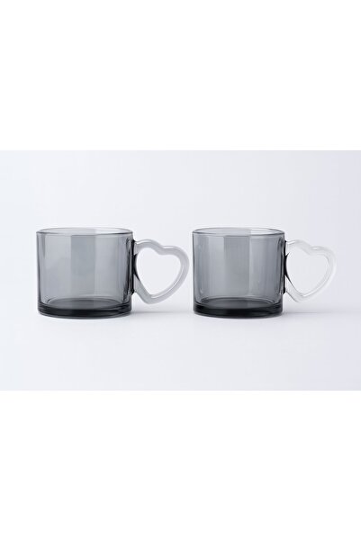 FAIR HOME Set of 2 Thick Glass Mugs with Heart Handles Special for Couples – Smoked