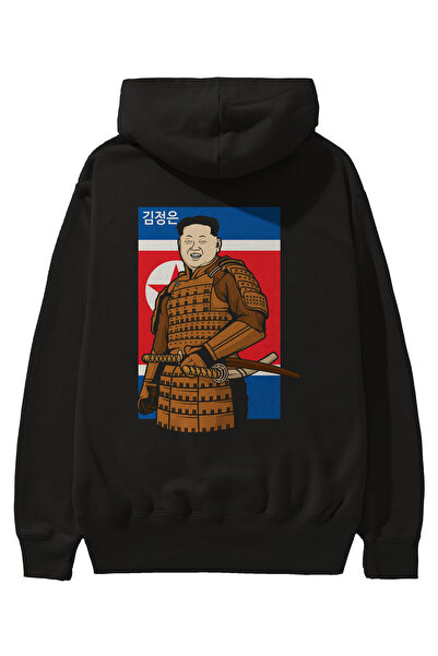 Ankhises Samuraj Jong Un Štampano Crna Oversize kroj Sa kapuljačom Dukserica ...