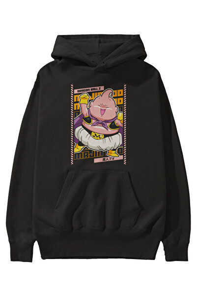 Ankhises MAJIN BOO1 Hanorac negru cu glugă cu imprimeu în față Anime Hanorac ...