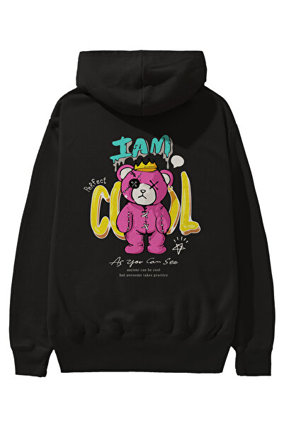 Ankhises Ja sam Cool Bear Back Štampano Crna Oversize kroj Sa kapuljačom Duks...