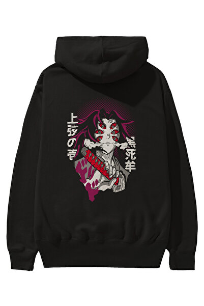 Kokushibo Anime Back Printed Black Oversize Hooded Sweatshirt Men Women