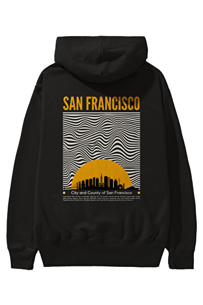 Ankhises San Francisco Written Back Štampano Crna Oversize kroj Sa kapuljačom...
