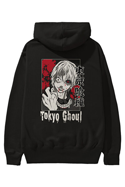 Ankhises Kaneki Ken TOKYO GHOUL Anime Back Printed Μαύρο Φούτερ με κουκούλα μ...