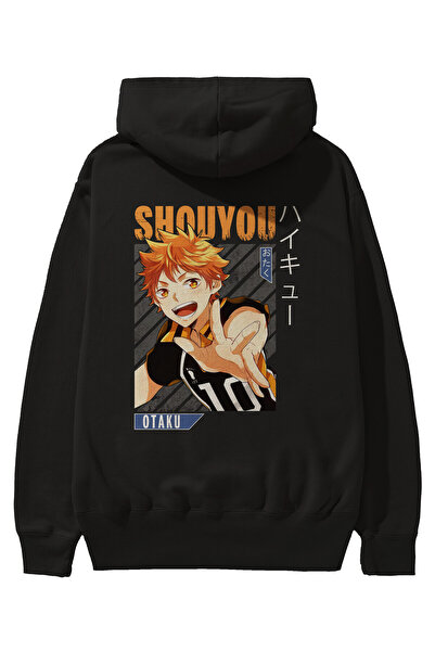 Ankhises Shouyou Hinata 9 Anime Back Štampano Crna Oversize kroj Sa kapuljačo...