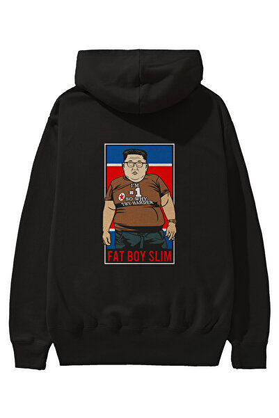 Ankhises Fat Boy Slim Kim Jong Un Back Štampano Crna Oversize kroj Sa kapulja...