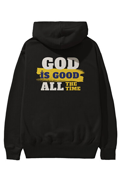 Ankhises Ο Θεός είναι Καλός Γραπτό Πίσω Τυπωμένο Μαύρο Φούτερ με κουκούλα Ove...