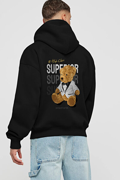 Ankhises Teddy Bear Superior Back Štampano Crna Oversize kroj Sa kapuljačom D...