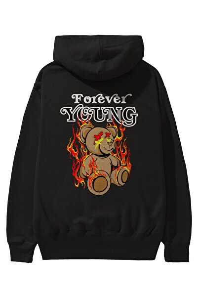 Ankhises Forever Young Bear Back Štampano Crna Oversize kroj Sa kapuljačom Du...