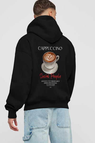 Ankhises هودي أسود كبير الحجم مطبوع عليه كوكتيل الكابتشينو من الخلف، سويت شير...
