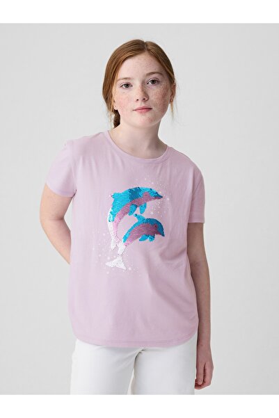 GAP Kız Çocuk Lila Flippy Grafikli T-Shirt