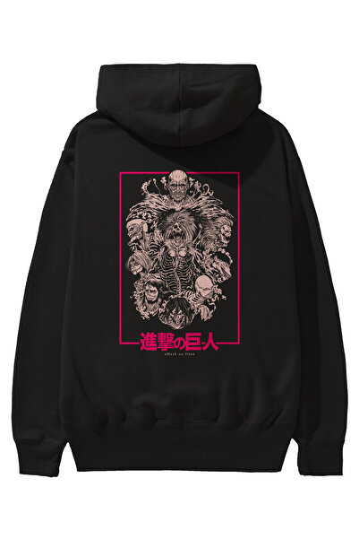 Ankhises ATTACK ON TITANS Hanorac negru oversize cu glugă, cu imprimeu pe spate, bărbați, femei