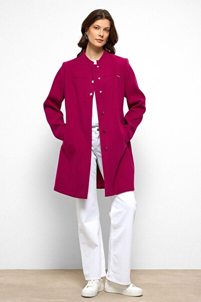 Olcay Judge Collar Robe Rib Detailed Coat Fuchia 3034