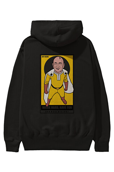 Ankhises Jeff Bezos Saitama Leđa Štampano Crna Oversize kroj Sa kapuljačom Du...