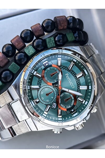 Ferrucci Erkek Gri Yeşil Tasarım Kol Saati Ve Bileklik