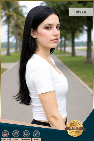 KONAK PERUK Fiber Sentetik Uzun Düz Peruk - Siyah