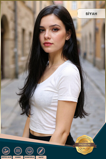 KONAK PERUK Fiber Sentetik Uzun Düz Peruk - Siyah