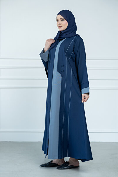 LAVİNİA Women's abaya from Lavinia, with colorful stripes, crepe fabric, half-cloche
