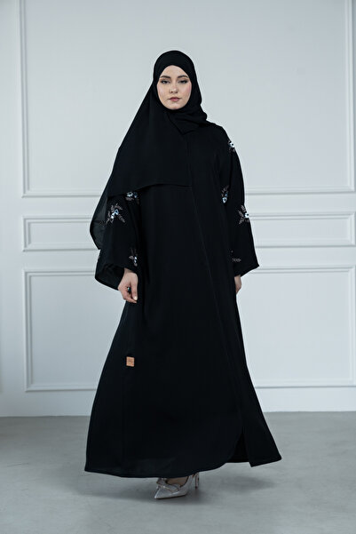 LAVİNİA Lavinia women's abaya with rose sleeve embroidery, Internet fabric