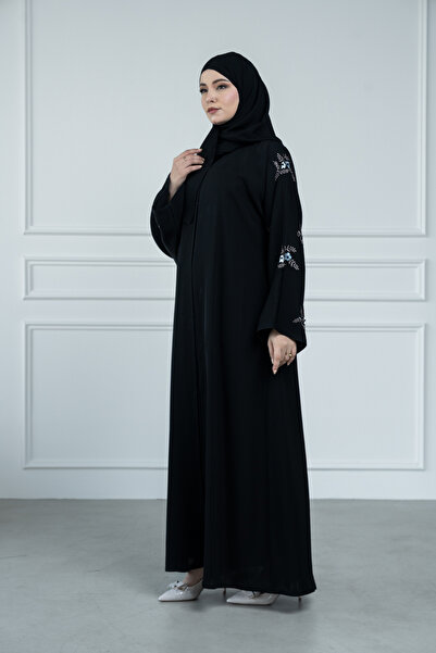 LAVİNİA Lavinia women's abaya with rose sleeve embroidery, Internet fabric