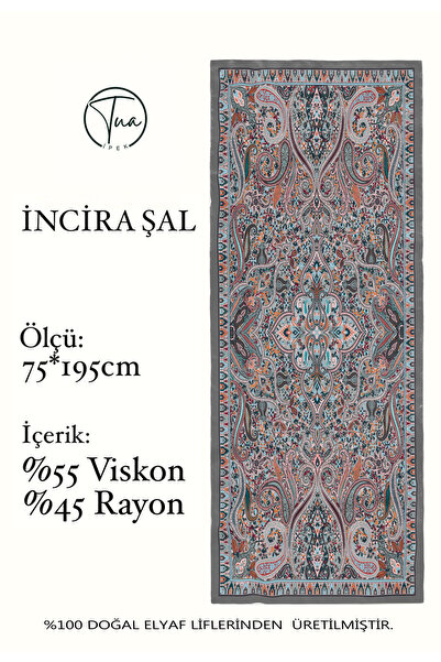 tuaipek İNCİRA Βιολογικό Σάλι Βισκόζης Flush - Ethnic Floral Print