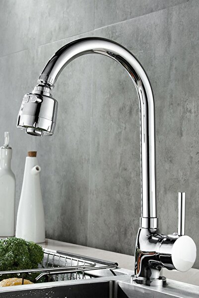 KUSTAR 3 Fonksiyonlu Oynar Başlıklı Krom Çubuk Kol Mutfak Evye Bataryası