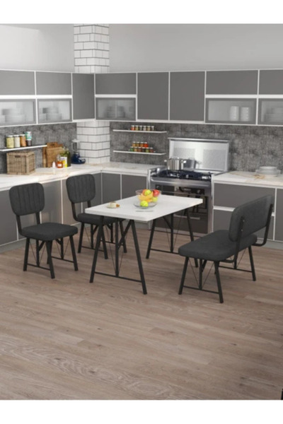 Desire Yeften White Kitchen Table 70x110, Kitchen Table Set, Dining Table, 2 Chairs 1 Bench