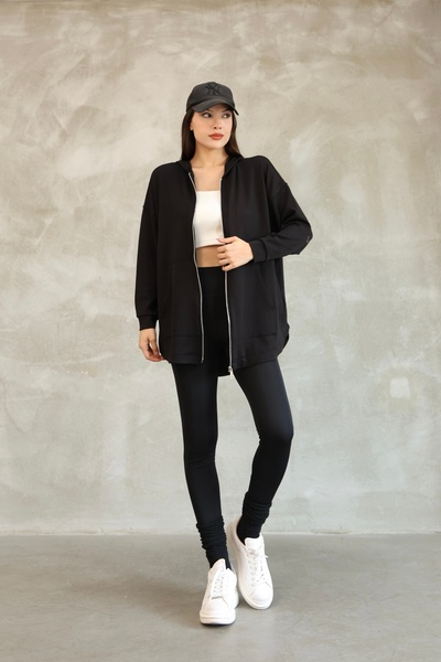 PONÇİK Kadın Modal Kumaş Kapüşonlu Fermuarlı Oversize Hırka 25518