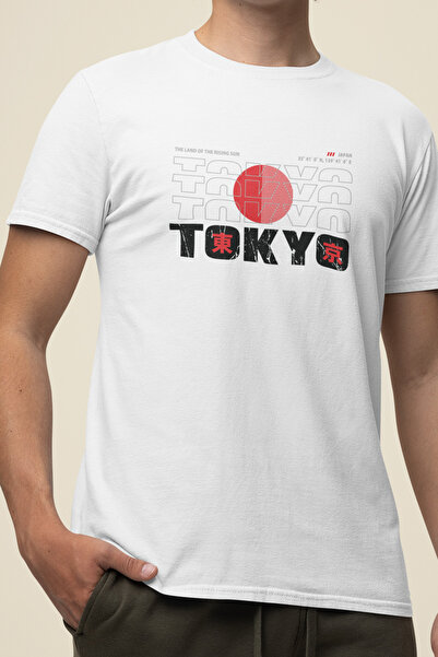 sovo7 Tricou alb unisex cu imprimeu - material elastic țesături moi Tokyo-V3 cu imprimeu Model
