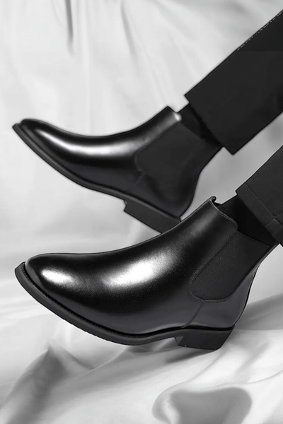 BENGAL %100 Hakiki Deri Siyah Erkek Kışlık Boğazlı Bot Chealse Model