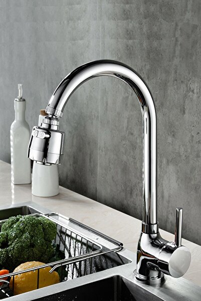 KUSTAR 3 Fonksiyonlu Oynar Başlıklı Krom Çubuk Kol Mutfak Evye Bataryası