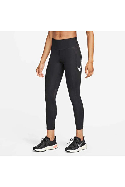 Nike Dri-Fit Fast Printed Swoosh Logo HBR Mid-Rise 7/8 Running Kadın spor koşu Tayt